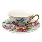 Kop en Schotel 200 ml Groen Porselein Bloemen Servies