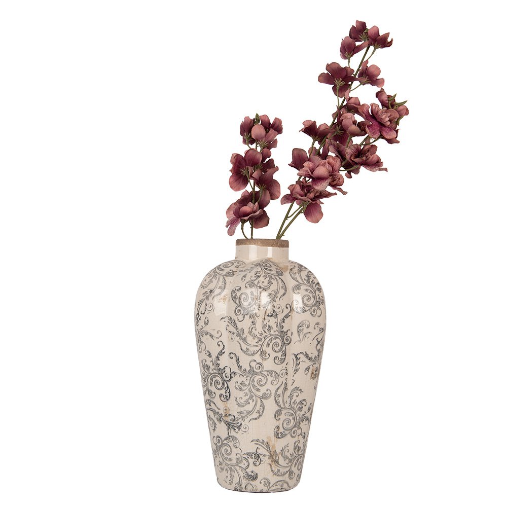 Vaas Ø 21x35 cm Beige Grijs Keramiek Bloemen