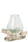 J-Line Vaas op voet - glas - gebroken wit/transparant - small