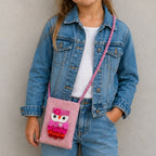 Luna-Leena uil schoudertas kinderen - roze - wol - handgemaakt in Nepal