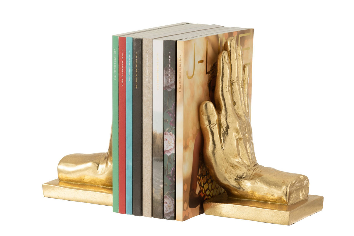 J-Line boekensteun Handen - polyresin - goud - 2 stuks