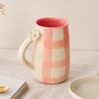 Kruik | Keramiek Handgeschilderde Daisy Check | 800ml Roze