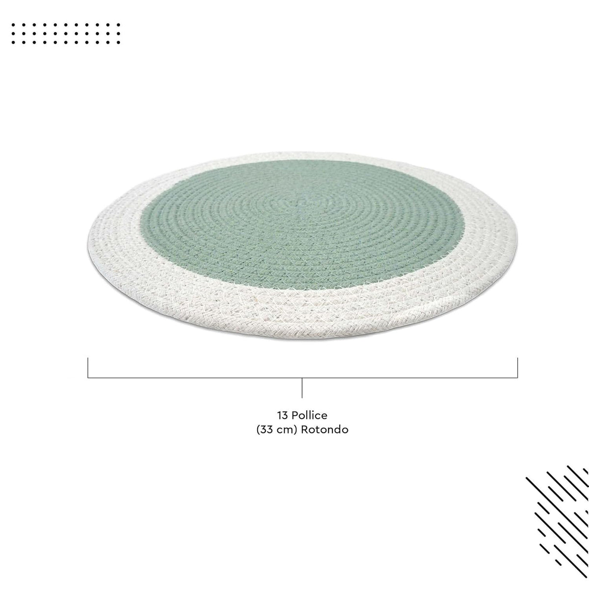 Eettafelplacemats – geribbeld katoen, salie/gebroken wit – 32 cm rond, set van 4
