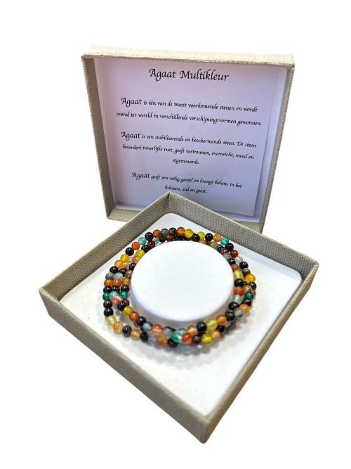 Damesketting/wikkelarmband van Agaat natuursteen kralen