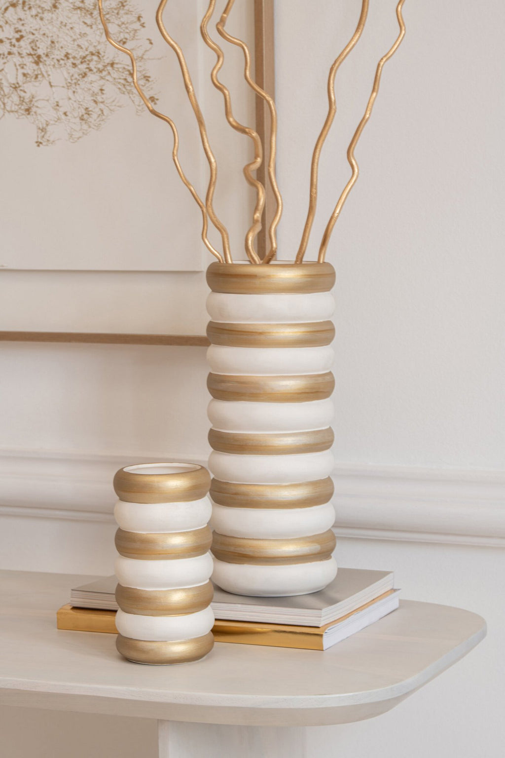 J-Line vaas - porselein - goud/wit - 3 stuks