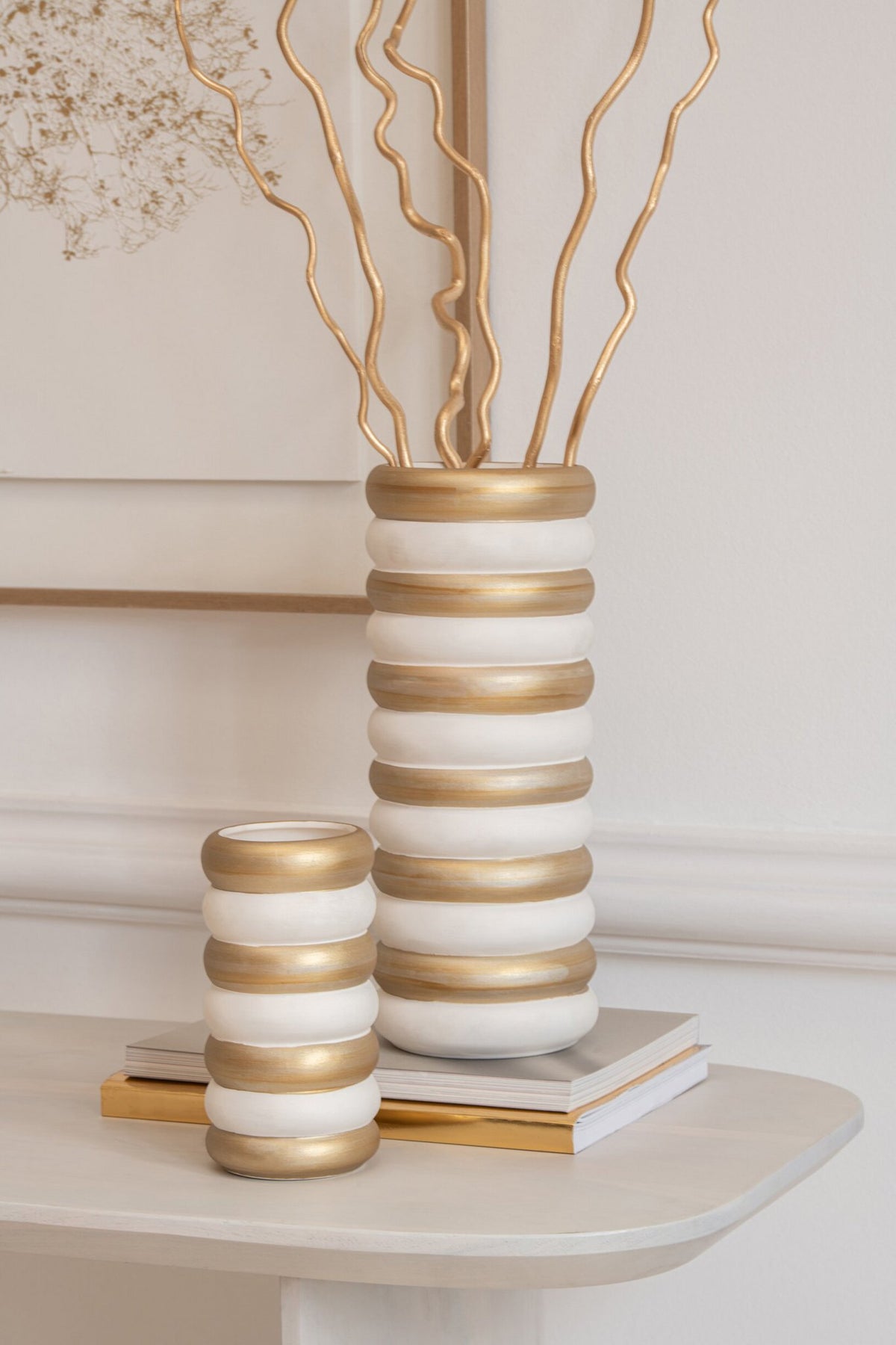 J-Line vaas - porselein - goud/wit - 3 stuks