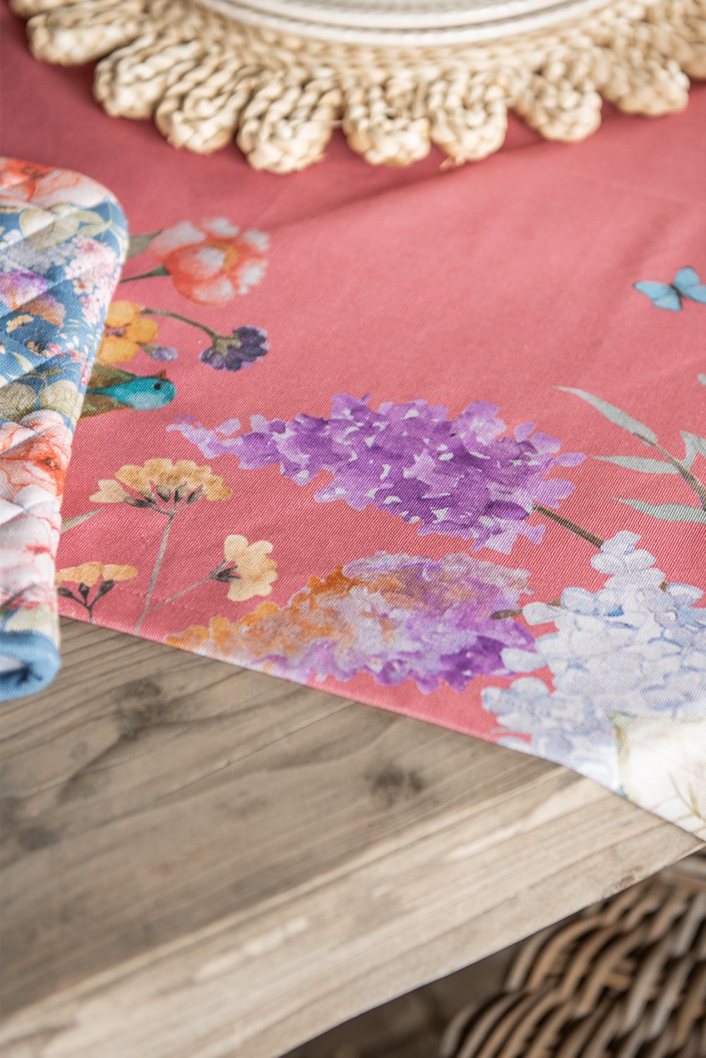 Tafelloper 50x140 cm Roze Katoen Bloemen