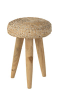 J-Line kruk Rond - hout/waterhyacint - naturel