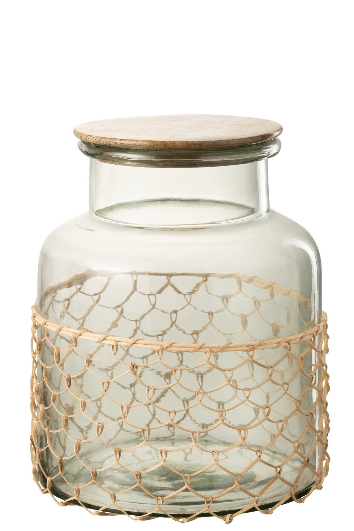 J-Line pot Deksel Breiwerk - glas/hout/jute - transparant - L