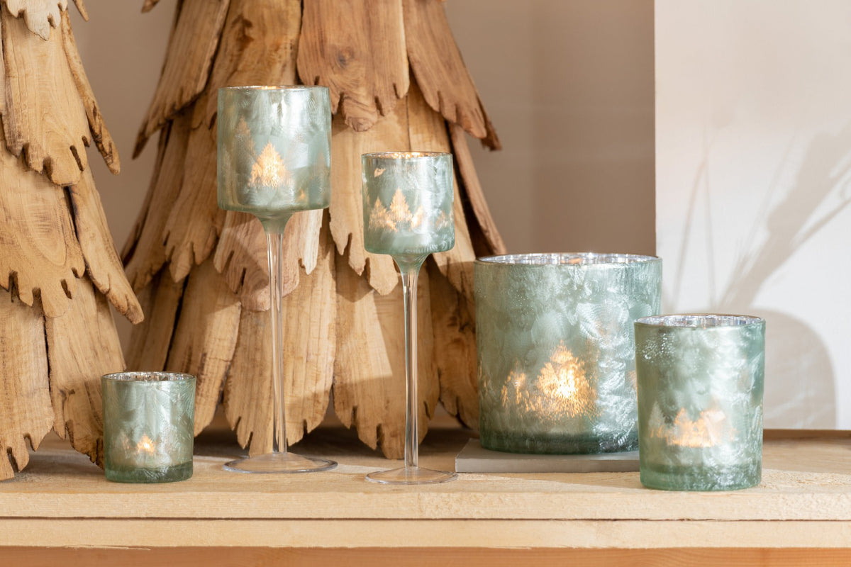 J-Line theelichthouder Boom - glas - groen/zilver