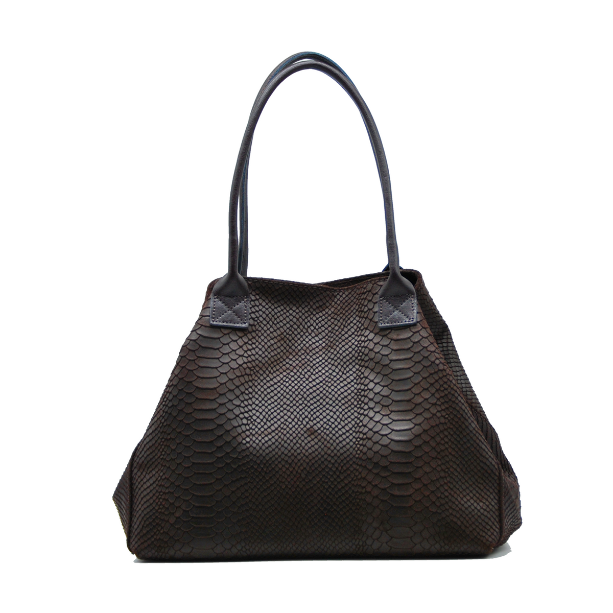 Lola – Italiaanse leren tas met python-reliëf – Chocolade