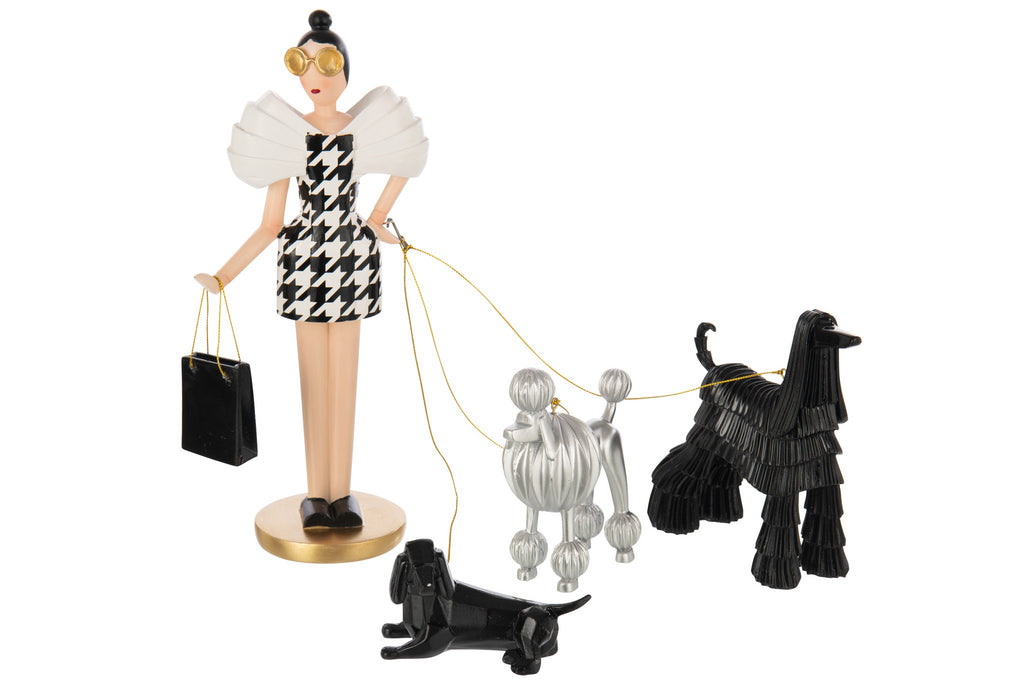 J-Line decoratie Dame + Honden Pied-De-Poule - polyresin - mix - 2 st.