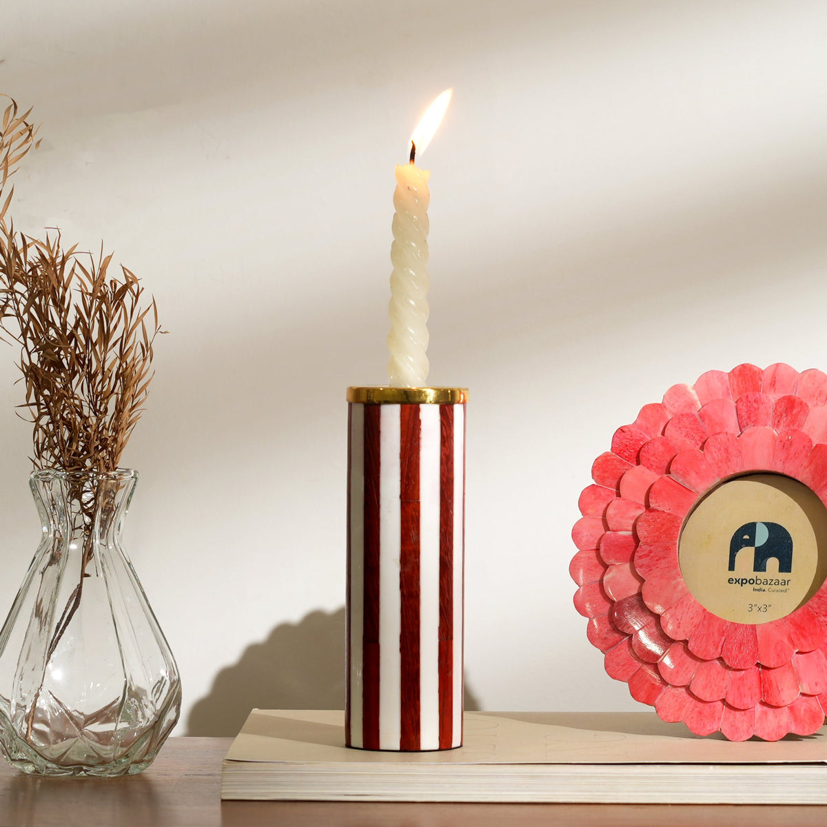 Decoratieve Kaarsenhouder - Rood Wit - Gestreept