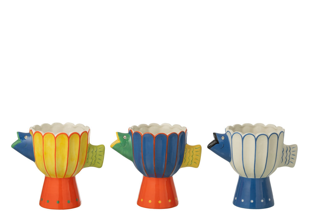 J-Line vaas Vis Bal Stippen Dolomiet - keramiek - blauw/wit