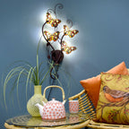 Wandlamp Tiffany 32x68 cm Geel Bruin Metaal Vlinder Muurlamp