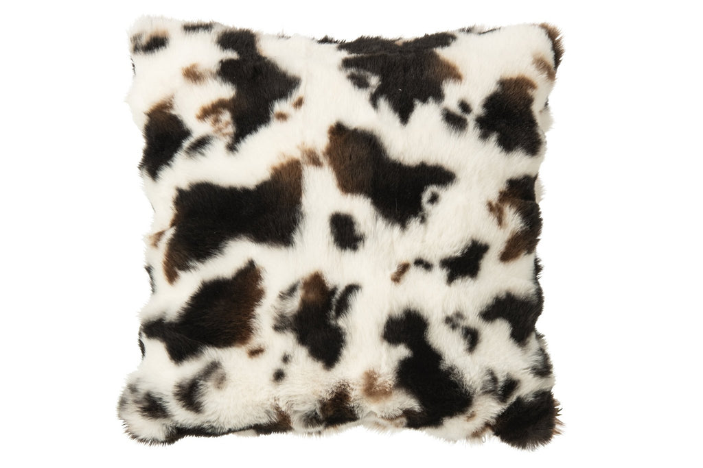 J-Line Kussen met koeienmotief - polyester - wit/donkerbruin