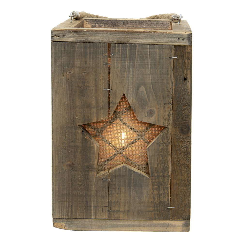 Windlicht 19x19x28 cm Bruin Hout Ster Kaarsenhouder