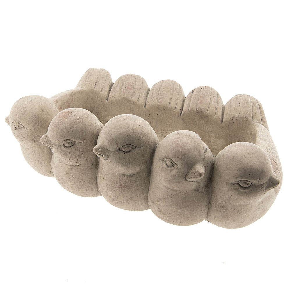Bloempot 31x19x11 cm Grijs Aardewerk Vogels Bloempot Binnen