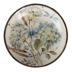 Serveerschaal Ø 20x4 cm Wit Blauw Hout Bloemen Presenteerschaal