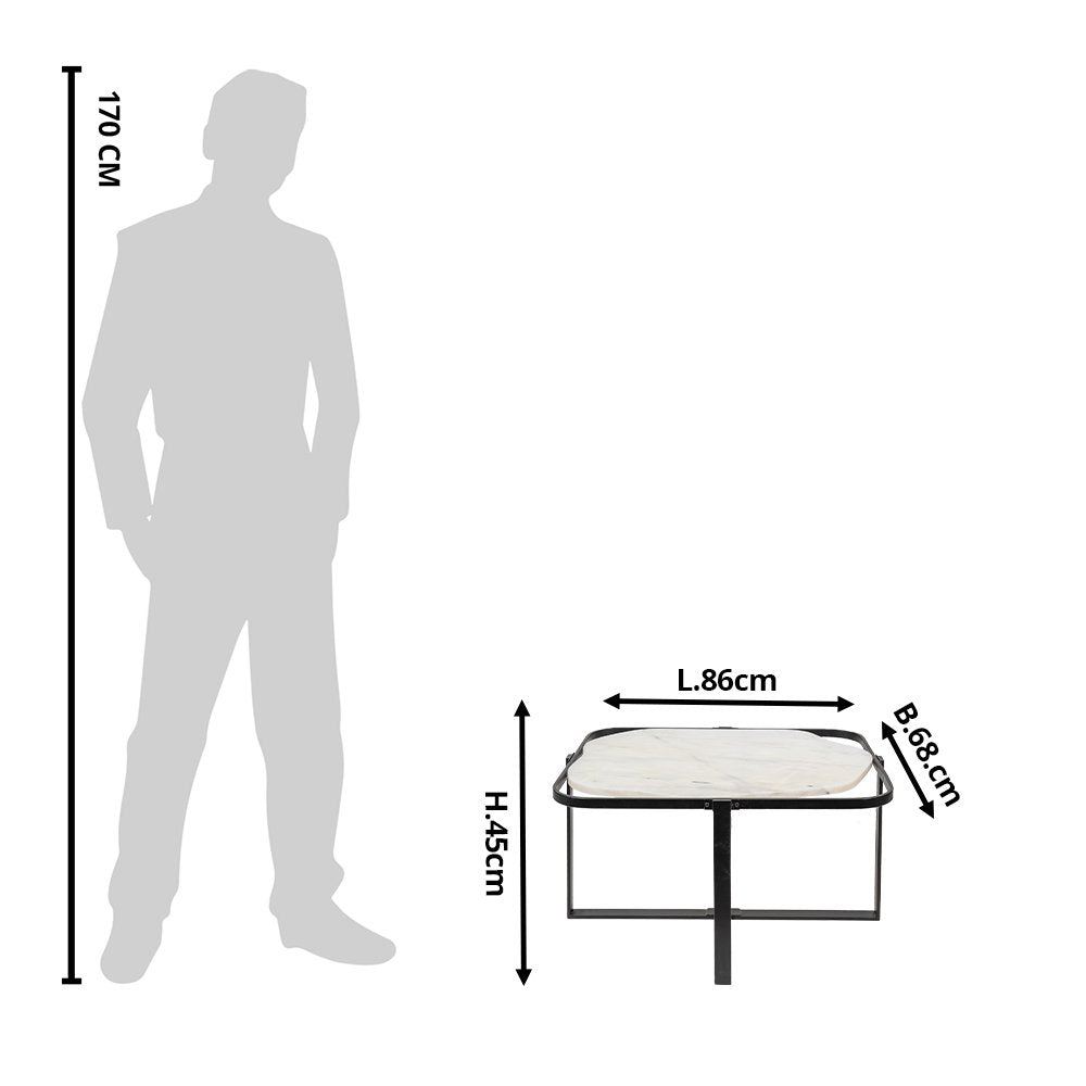 Salontafel 86x68x45 cm Zwart Wit IJzer Bijzettafel