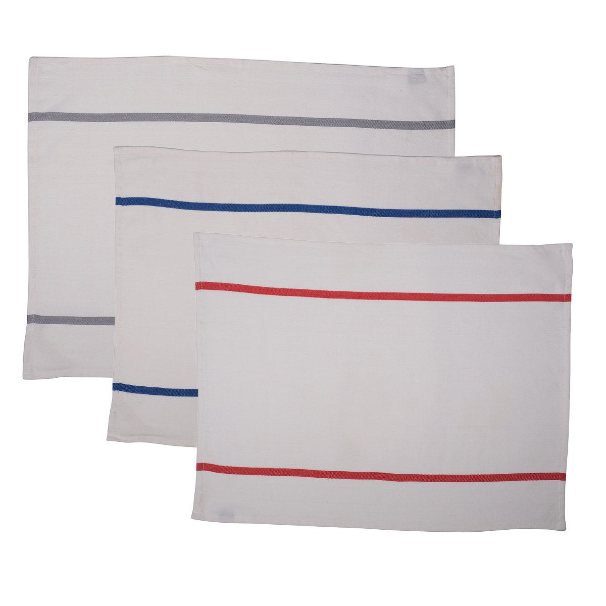 Herringbone Stripe Keukenhanddoek blauw+grijs+rood 50x70cm (set of 3)