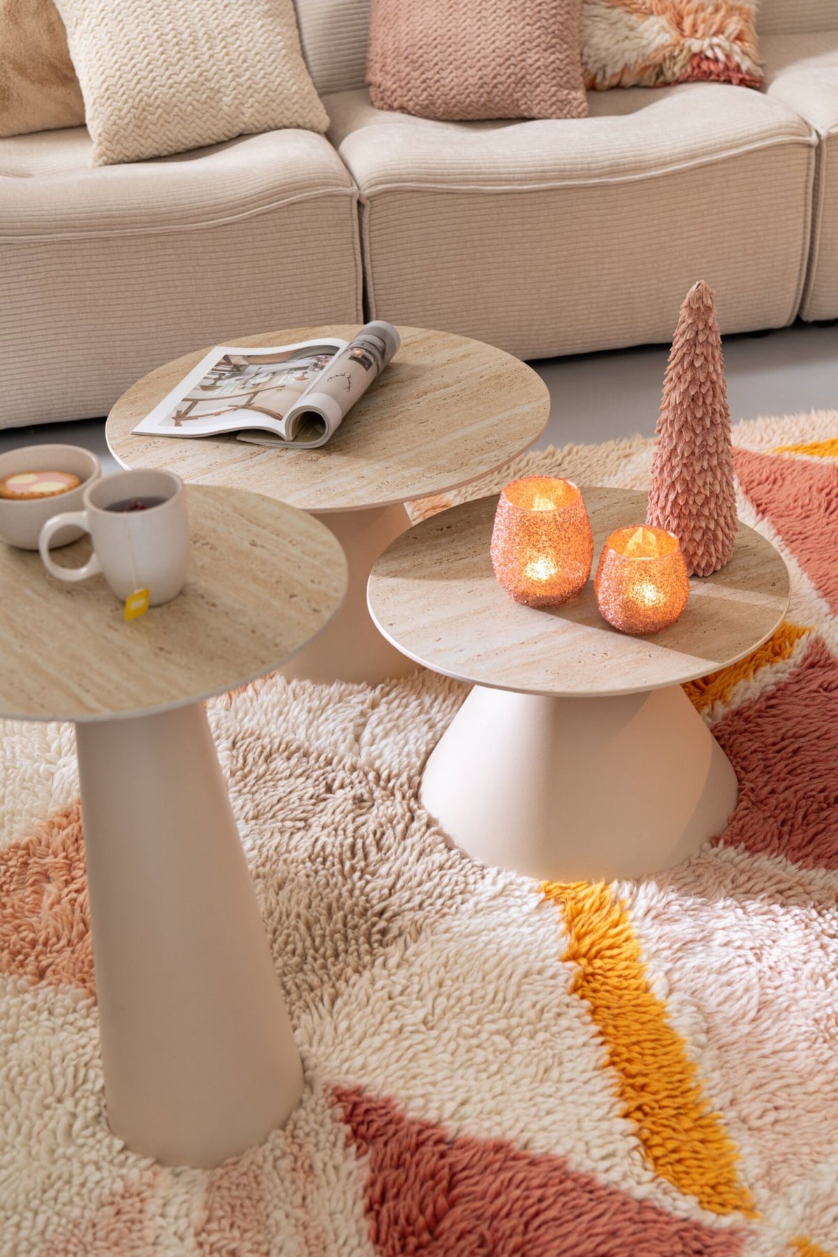 J-Line bijzettafel Kegel - ijzer - ecru/beige - set van 2