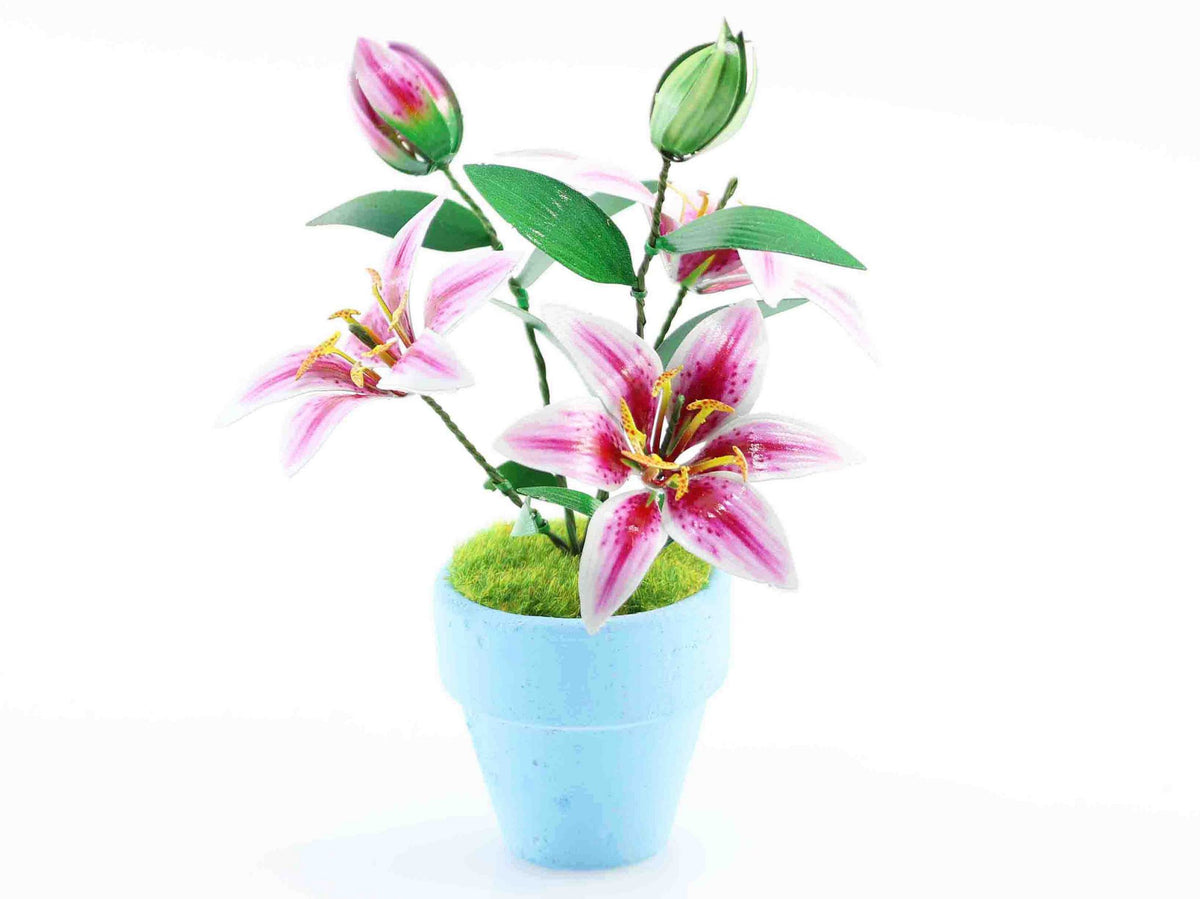 Bouwpakket 3D Model DIY Roze Lelies in Pot- gekleurd- metaal