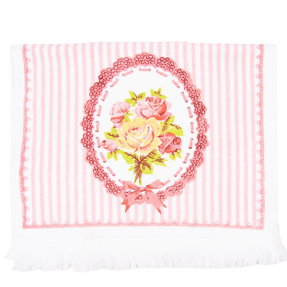 Gastendoekje 40x66 cm Wit Roze Katoen Rozen Toilet Handdoek