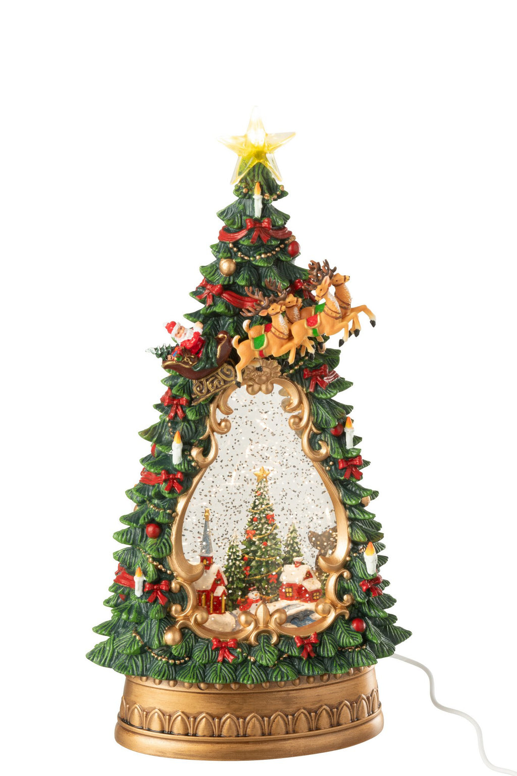 J-Line decoratie Kerstboom Dorp + Lichten - kunststof - mix