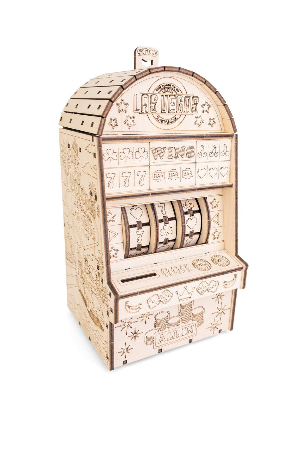 Eco Wood Art (EWA) DIY 3D Mechanische Houten Puzzel, One-Armed Bandit (met spaarpot), 4585, 13,6x11,7x25,3cm