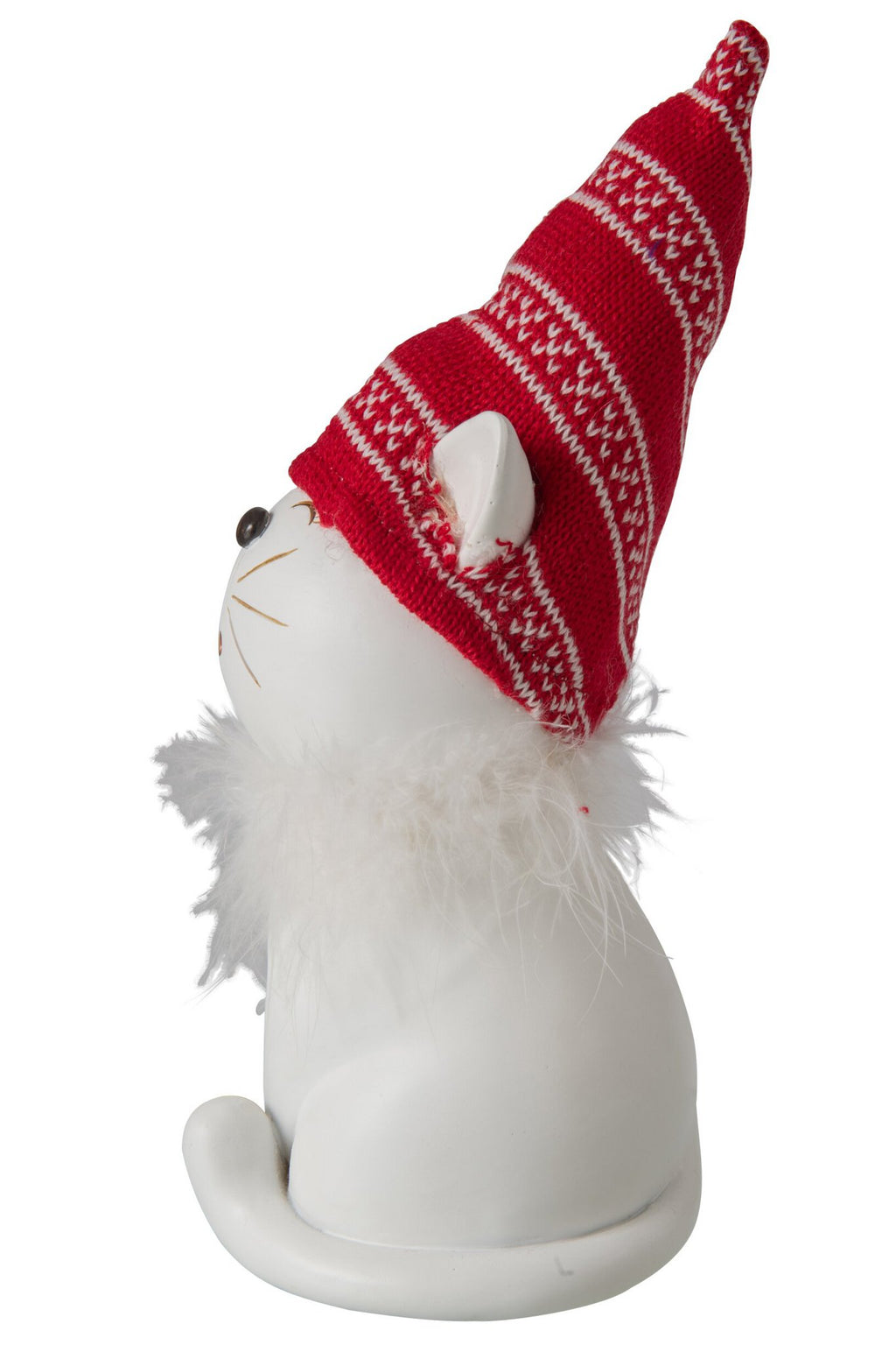 J-Line decoratie Kat Hoed - polyresin - wit/kerstrood - large