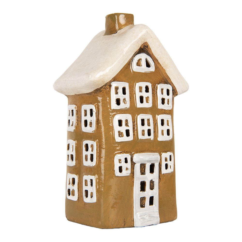 Waxinelichthouder Huis 12x8x19 cm Bruin Keramiek