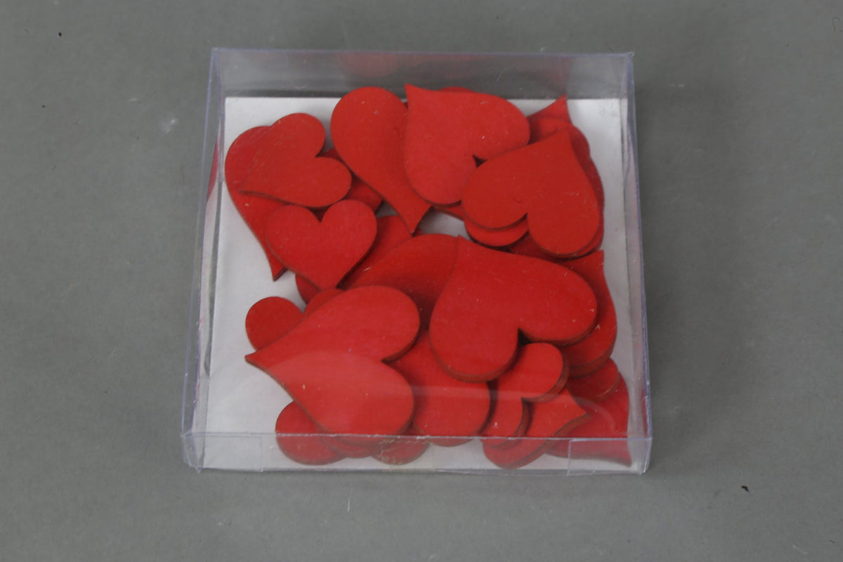 Houten hartjes 24st 2x3cm rood