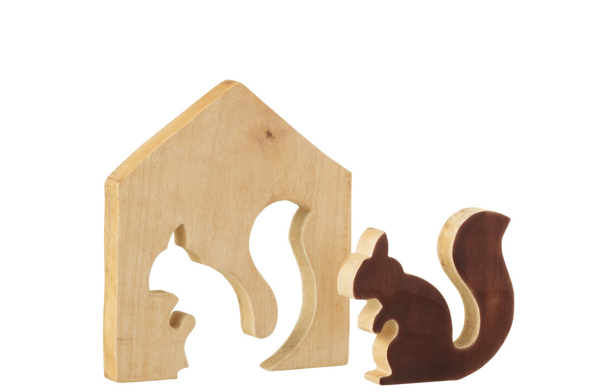 J-Line decoratie Eekhoorn In Huis - hout - naturel/bruin - L