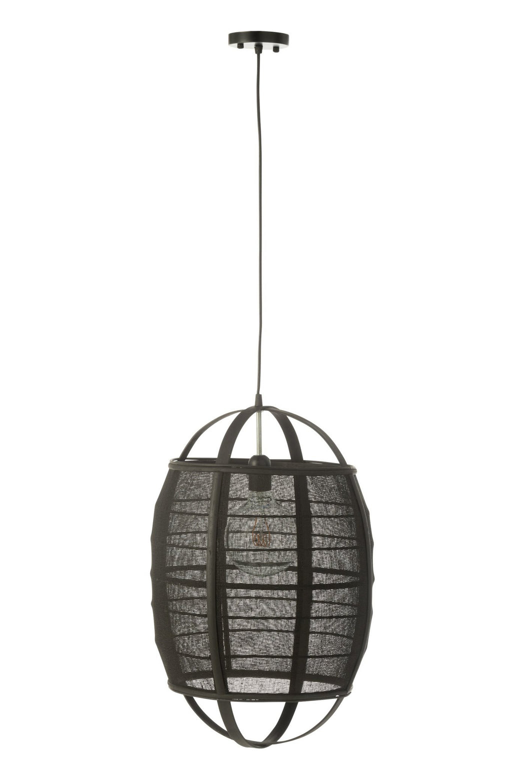 J-Line Hanglamp Ion Linnen/Bamboe Zwart Small
