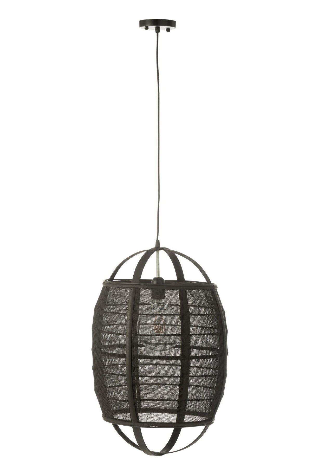 J-Line Hanglamp Ion Linnen/Bamboe Zwart Small