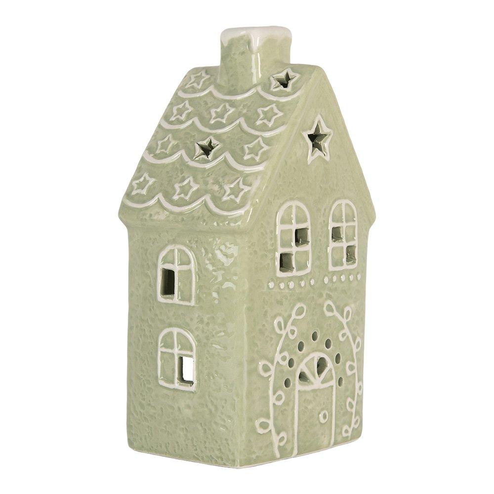 Waxinelichthouder Huis 11x9x21 cm Groen Keramiek
