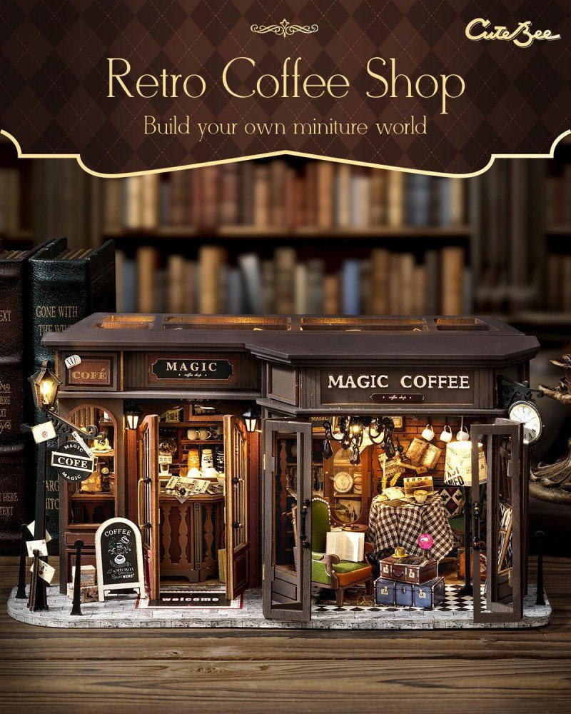 Cutebee, 3D DIY Huisje, Magic Coffee Shop, F041-B, 28,6x13,5x14,5cm