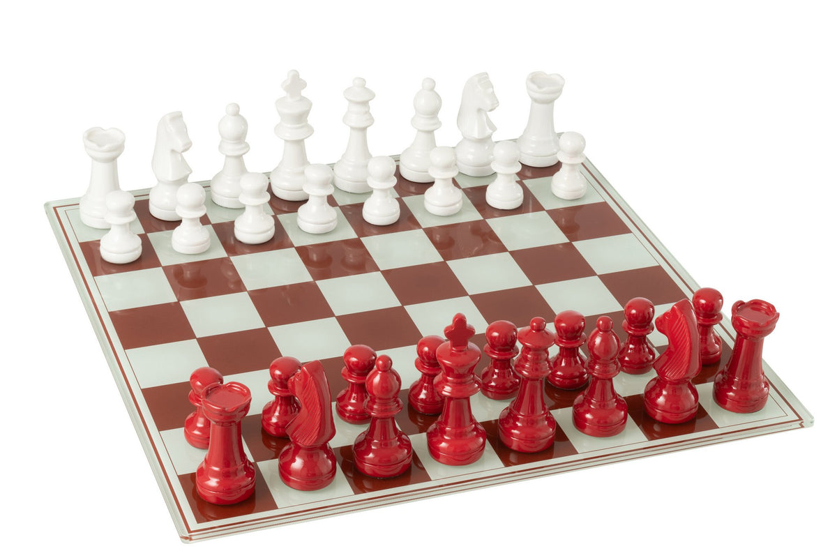 J-Line decoratie Schaakspel Plateau - polyresin - wit/kerstrood