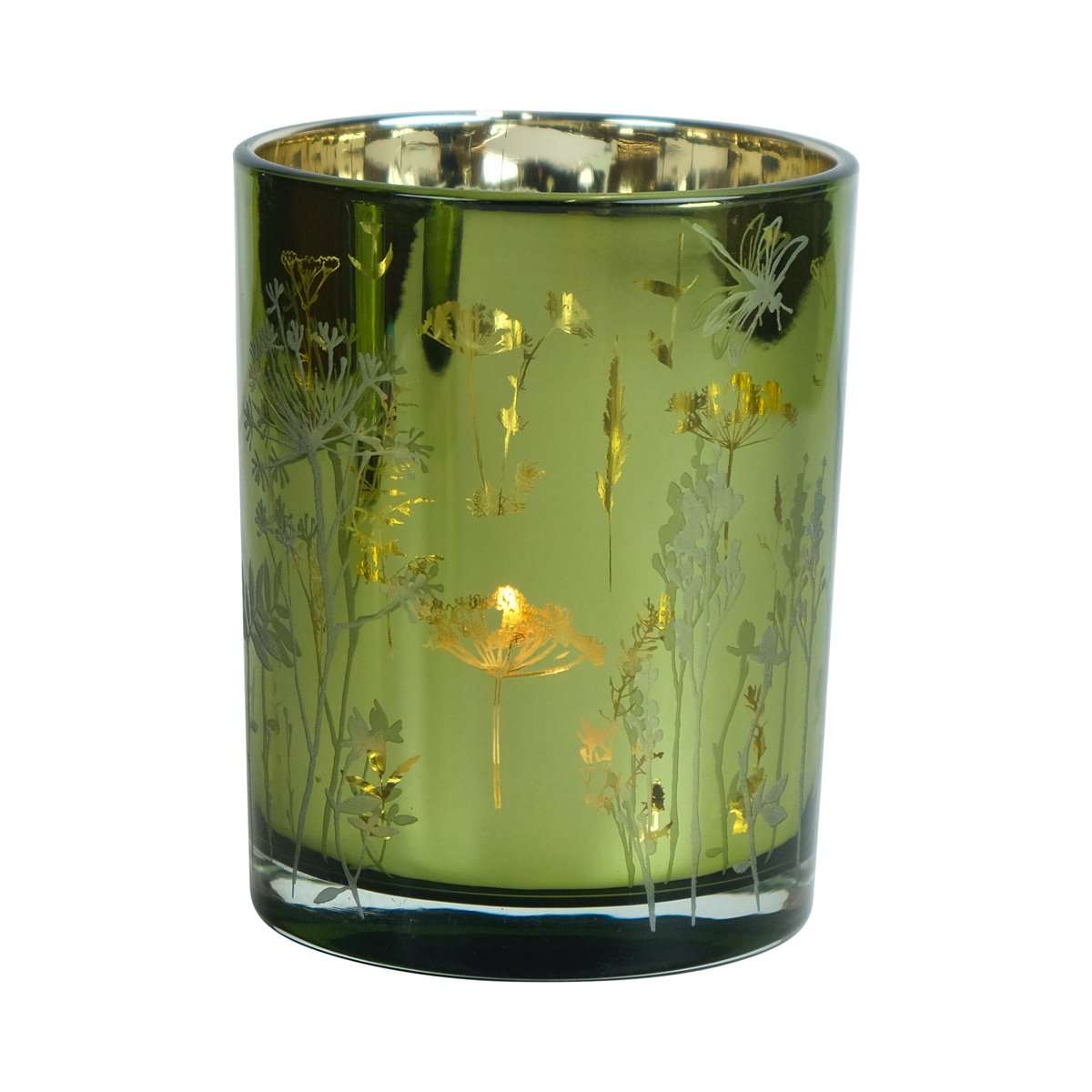 Theelichthouder veldbloem groen medium 12cm