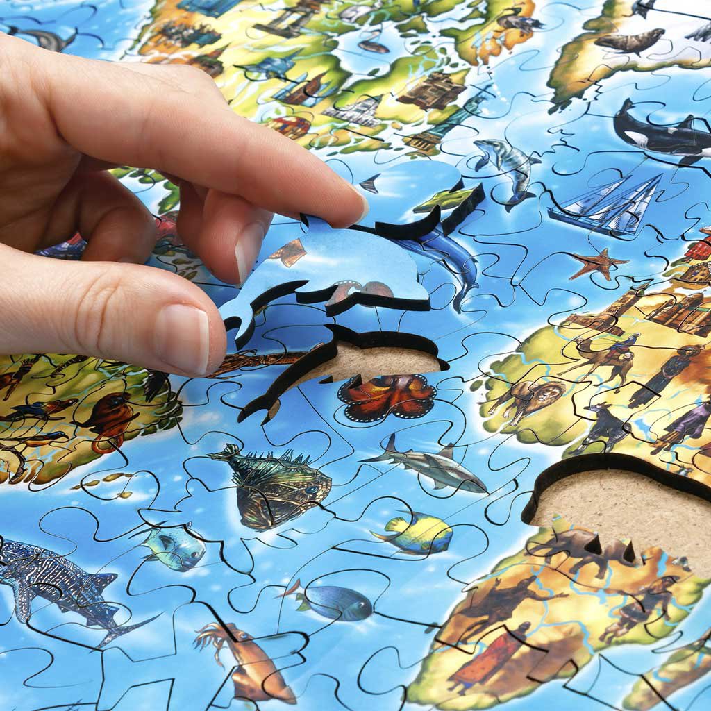 Eco Wood Art (EWA) Houten Legpuzzel World Map in kleur, 3038, 55x39x0,5cm