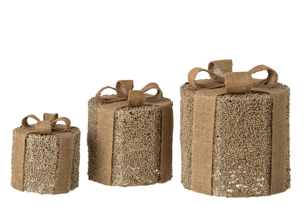 J-Line Cadeaus met glitters - ijzer - goud/naturel - set van 3