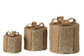 J-Line Cadeaus met glitters - ijzer - goud/naturel - set van 3