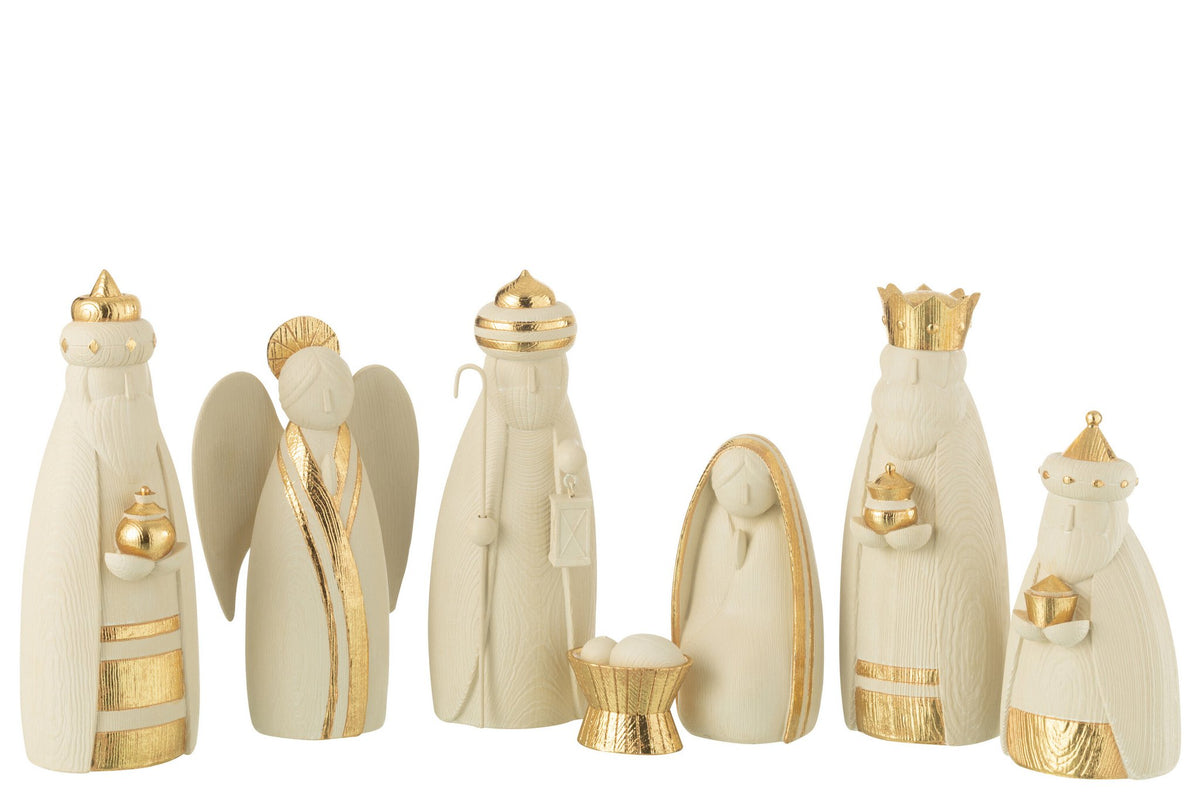 J-Line Kerststal 7Delig Resine Wit/Goud