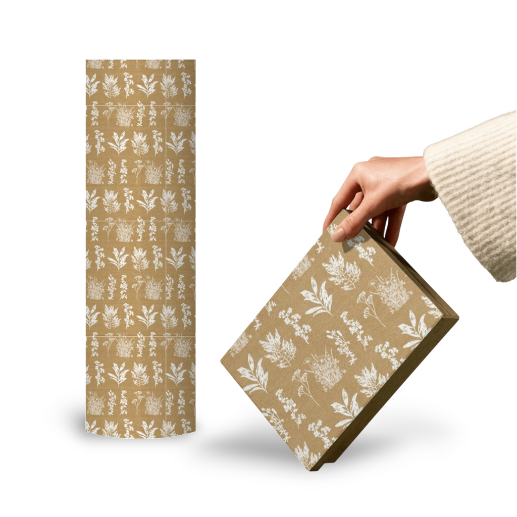 Cadeaupapier - Kraft herbarium - wit – 50 cm x 150 meter