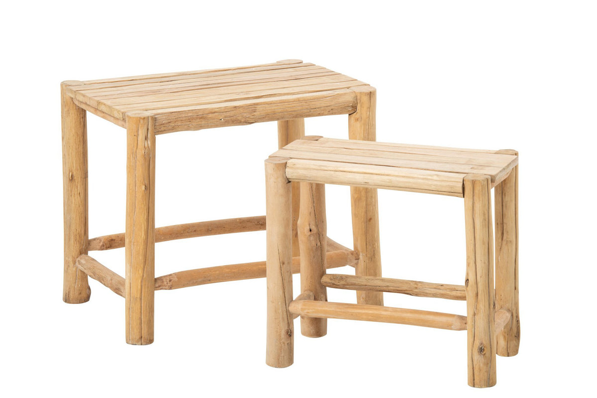 J-Line Sokkels Chamonix - dennenhout - naturel - set van 2