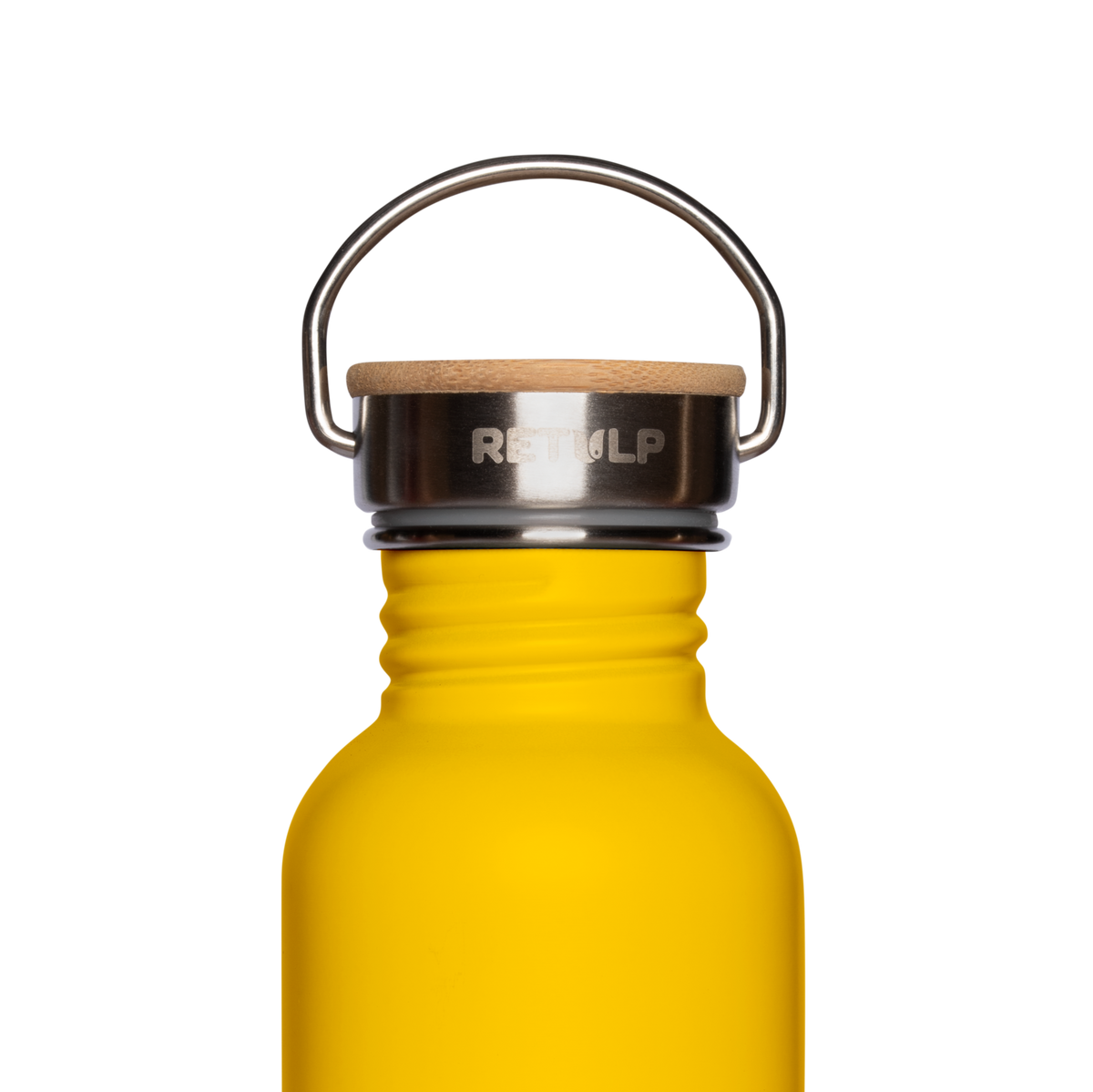 RVS drinkfles bamboe dop 500 ml steel Yellow