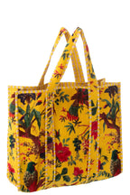 J-Line Tas Vogels/Bloemen Katoenfluweel Geel