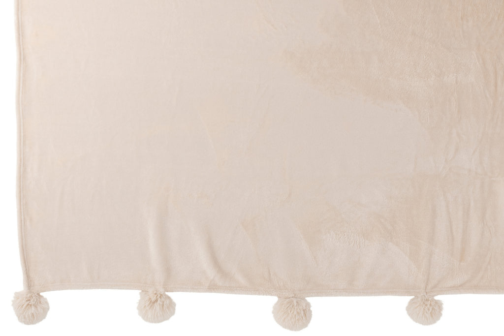 J-Line plaid Pompom - polyester - lichtbeige - 170 x 130 cm