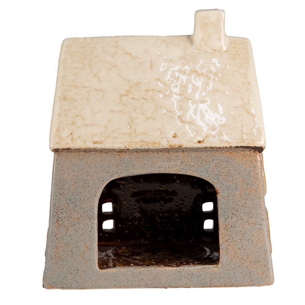 Waxinelichthouder Huis 15x10x17 cm Grijs Beige Keramiek Theelichthouder